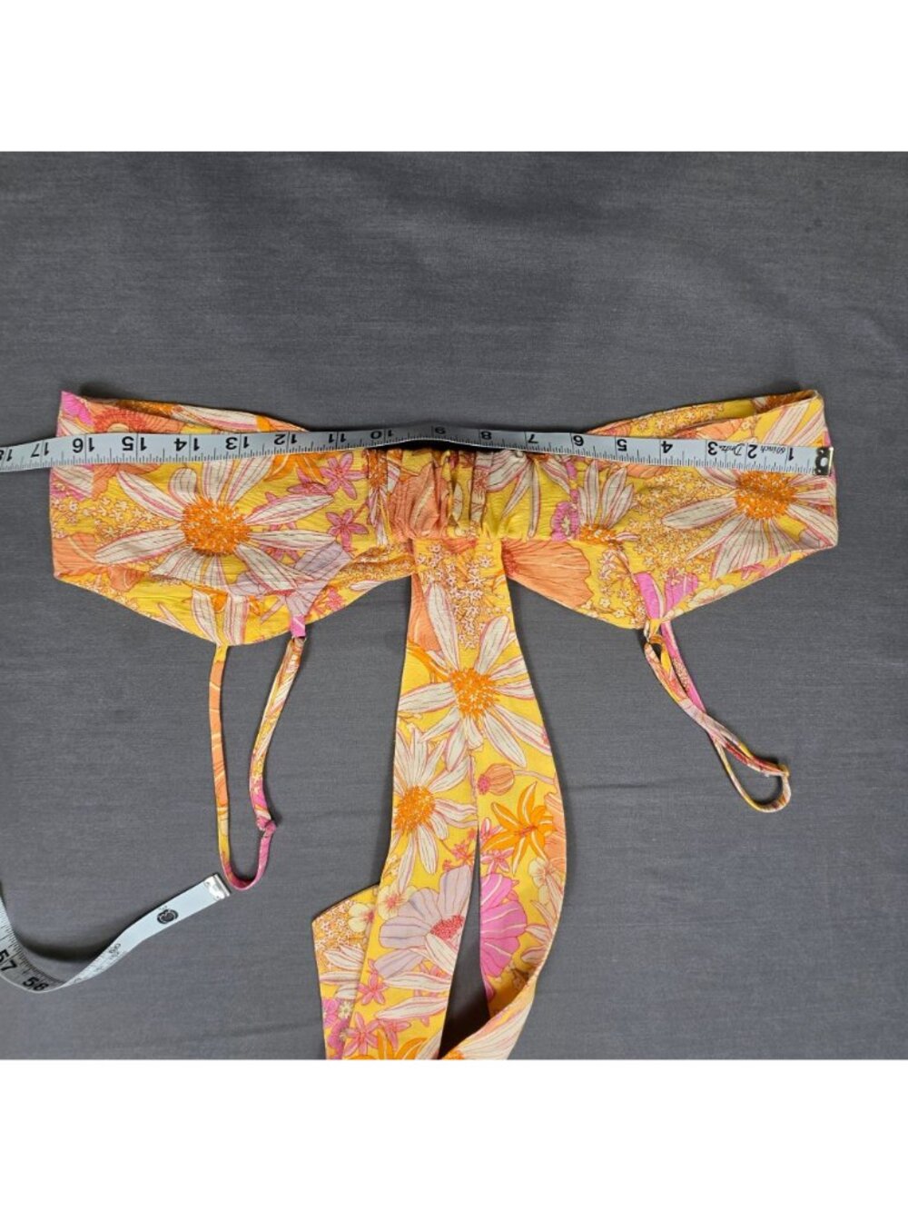 H&M Medium Tie-Front Floral Crop Top Yellow Orange Pink Camisole Linen Blend - Picture 5 of 5